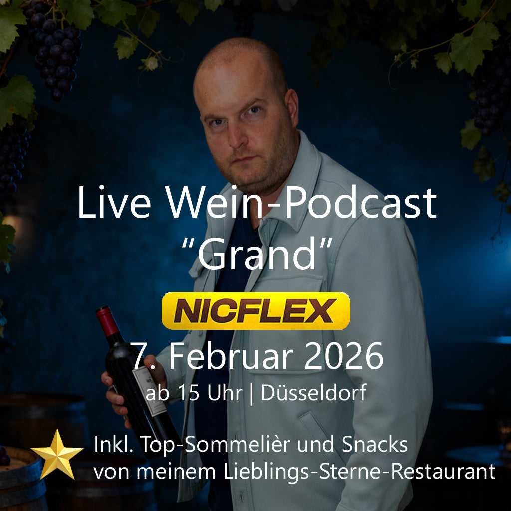 NICFLEX Live Wein-Podcast/Weinprobe "Grand" am 7. Februar 2026 in Düsseldorf: Wie geht Wein wirklich?